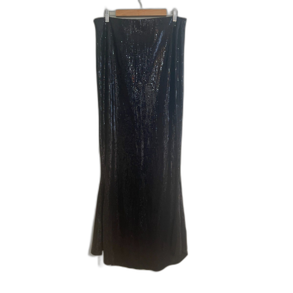 Michael Costello Long Full Sequin Formal Maxi Skirt in Black Women's Size XL 16 - Picture 4 of 11